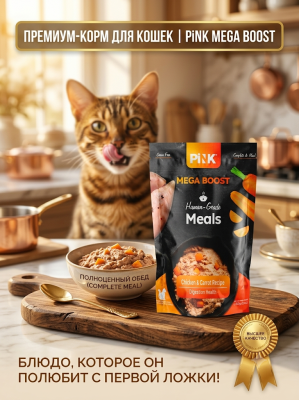 Влажный корм для кошек Digestion Health Курица с морковкой 60г. Pink MEGA BOOST