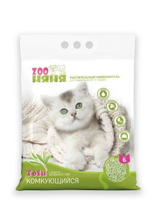 Наполнитель для кошачьего туалета ЗОО Няня Tofu Зеленый чай растительный комкующийся 6л*2,7кг