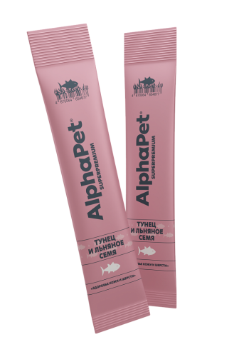 Крем-лакомство Alphapet Superpremium для кошек с тунцом и льняным семенем 4х12 г.