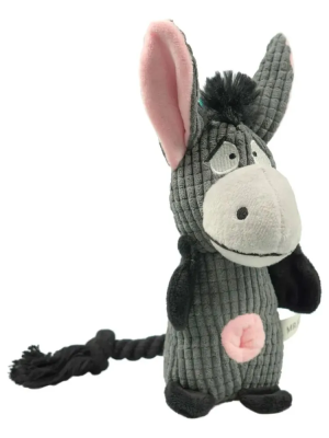 Игрушка Mr.Kranch для собак "Ослик",  плюшевая с канатиками пищалкой и карманом под лакомство 21см