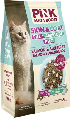 Сухой корм для кошек всех возрастов Skin & Coat Лосось с черникой, 1,8 кг. Pink MEGA BOOST