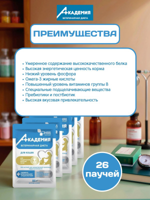 Влажный корм Академия для кошек при заболевании почек  26*85 г