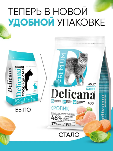 Сухой корм DELICANA для кошек с кроликом 0,4кг 