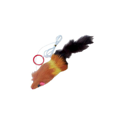 Игрушка Котенок мех Мышь, длинный мех, трехцветная с пищалкой на резинке 10 см