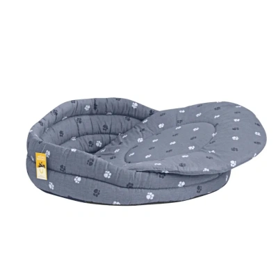 Лежанка Моськи-Авоськи, круглая стёганая с подушкой, 57*57*20, серая