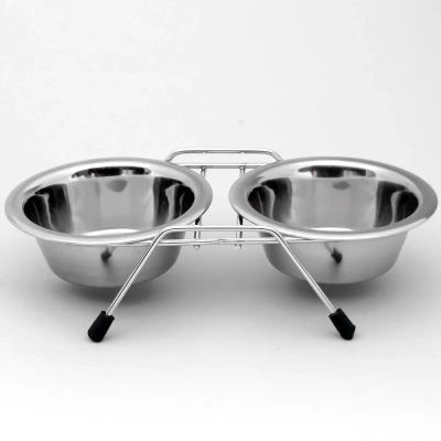VM, Миска для домашних животных металлическая двойная на подставке (2 х 240 мл), VМ-2700 (A)