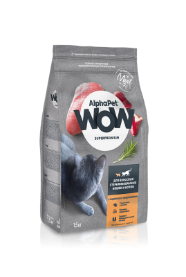 Сухой корм Альфа Пет WOW  для стерилизованных кошек с Индейкой и потрошками 1,5кг