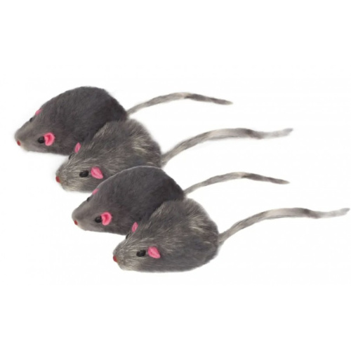 Игрушка Триол для кошек - Мышь, серая с погремушкой, мех натуральный, 5см, 4шт. в упаковке