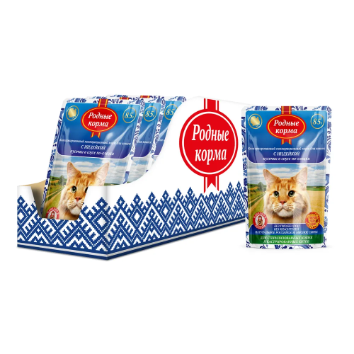 Влажный корм Родные корма для стерилизованных кошек с индейкой кусочки в соусе по-елецки 85 г.