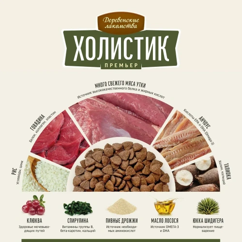 Сухой корм Деревенские лакомства Холистик Премьер для стерилизованных кошек с уткой 2 кг