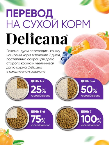 Сухой корм DELICANA для кошек  с чувствительным пищеварением с индейкой 1,5 кг 