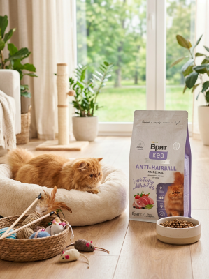 Сухой корм Брит Кеа, ANTI-HAIRBALL для кошек с индейкой и белой рыбой, 400гр