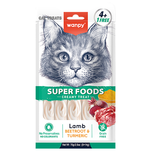 Лакомство для кошек Wanpy Cat нежное пюре из ягненка со свеклой и куркумой 70 г 