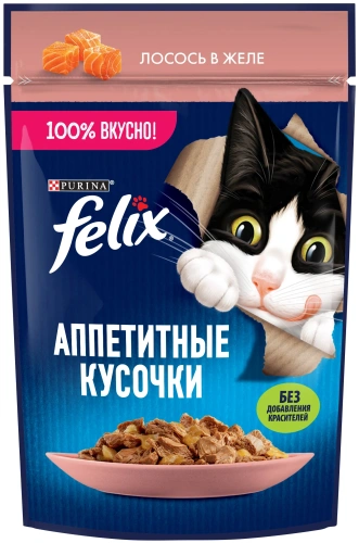Влажный корм Felix Аппетитные Кусочки Лосось 26x75г