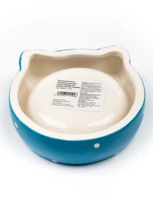 Миска для кошек Mr.Kranch керамическая "Мордочка кошки" Голубая 250 мл