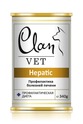 Влажный ветеринарный корм CLAN VET HEPATIC для собак профилактика болезней печени 340г