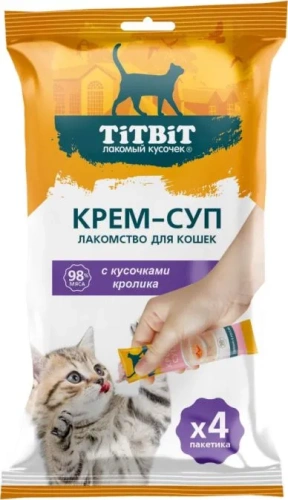 Лакомство Титбит для кошек  крем-суп с кусочками Кролика 4шт*10г