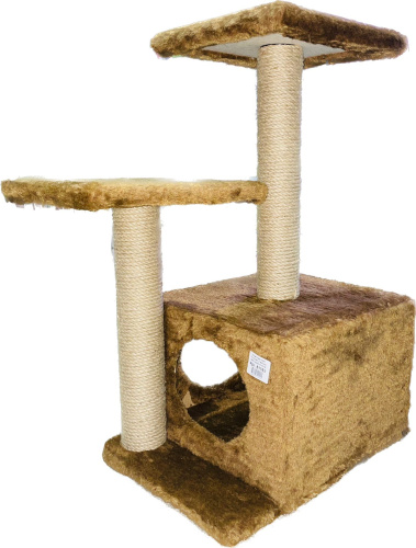 81163 Игровой комплекс для кошек Куб, 2 полки 2 входа мех однотонный джут 45*55*76 см