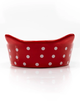 Миска Mr.Kranch керамическая  для кошек "Мордочка кошки" Красная в горошек 250 мл