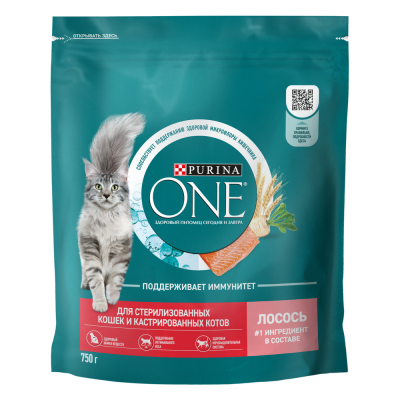Сухой корм Purina ONE для стерилизованных кошек и котов, с высоким содержанием лосося, 750 г