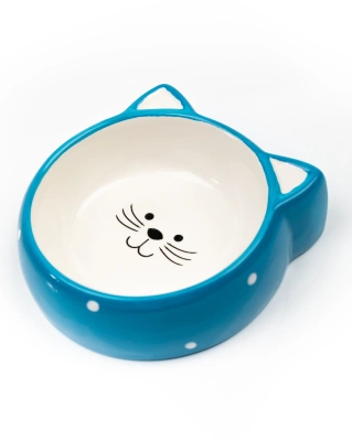 Миска для кошек Mr.Kranch керамическая "Мордочка кошки" Голубая 250 мл