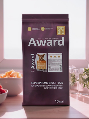 Сухой корм AWARD Urinary для кошек профилактика МКБ, с курицей, клюквой, цикорием и рыб. жиром 10кг
