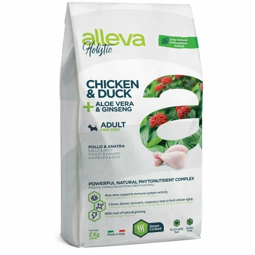 Сухой корм Аллева Холистик для взрослых собак мелких пород,с курицей и уткой, алое и женьшенем, 2кг