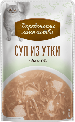 Деревенские лакомства 4х35 г суп для кошек из утки с лососем пауч