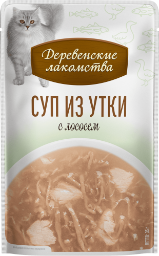 Деревенские лакомства 4х35 г суп для кошек из утки с лососем пауч