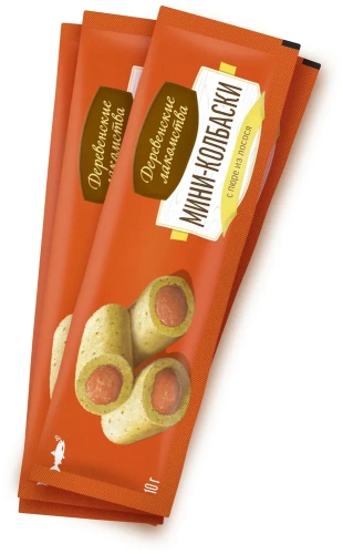 Деревенские лакомства 4 шт х10 г мини-колбаски для кошек с пюре из лосося