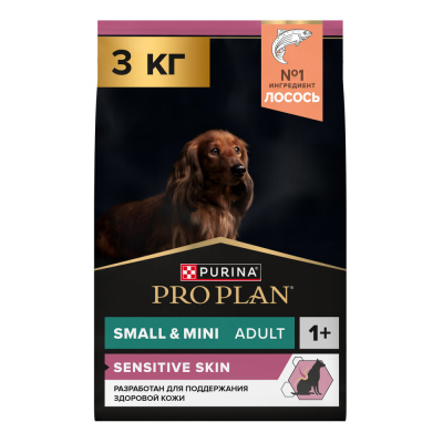PRO PLAN DOG Optiderma Сухой корм для взрослых собак мелких и карликовых пород с чувствительной кожей, с Лососем, 3 кг