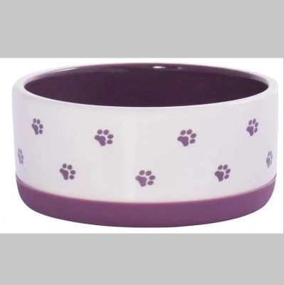 Миска Mr.Kranch для собак керамическая ,нескользящая ,белая с фиолетовым 360мл MKR211130