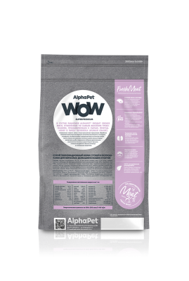 Сухой корм Альфа Пет WOW  для взрослых домашних кошек c Уткой и потрошками 7кг