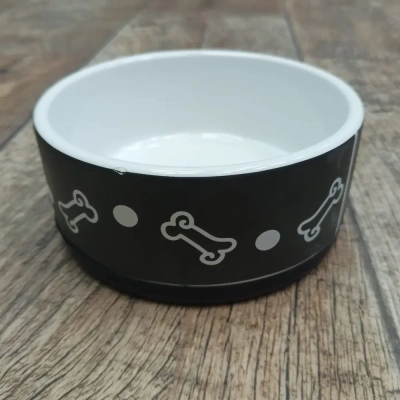  Миска Mr.Kranch для собак керамическая ,нескользящая ,черная с косточками 400мл MKR211123