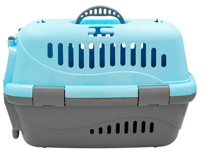 Зооэкспресс, Переноска для животных "Турне" S с прозр.пласт. дверцей (коврик + ремень) голубая