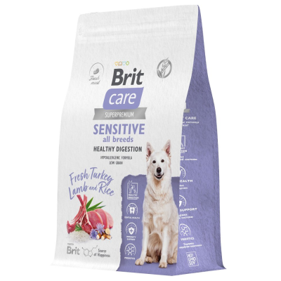Сухой корм Брит Care Dog Adult Sensitive Healthy Digestion, для собак Индейка и Ягненок, 3кг