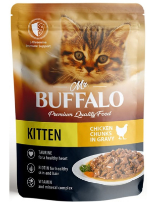 Влажный корм mr.Buffalo для котят нежный Цыпленок в соусе 12*85г