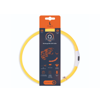 Светящийся ошейник FLASH LED, L, 2.5 x 65 см, оранжевый MPets