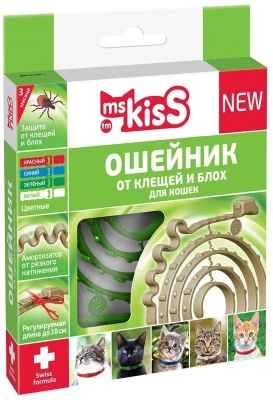 Мисс Кисс Ошейник для кошек репеллентный зеленый 38см