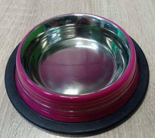 Миска нескользящая цветная с полосой розовая