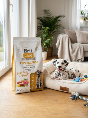 Сухой корм Брит Care Dog Puppy&Junior M Healthy Growth, для щенков Индейка и Утка, 1,5 кг