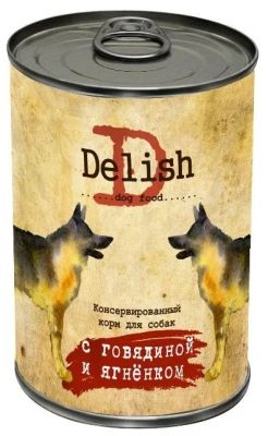 Влажный корм Delish для собак говядина и ягнёнок 6*400 гр