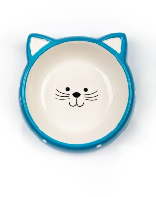 Миска для кошек Mr.Kranch керамическая "Мордочка кошки" Голубая 250 мл