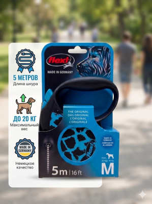 Поводок-рулетка Flexi Safari cord M 5 м, 20кг, голубой жираф