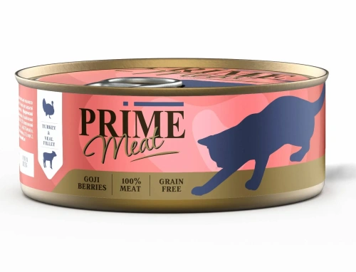 Влажный корм Prime Meat Индейка с телятиной, филе в желе, для кошек ж/б 100г