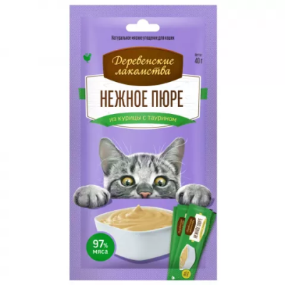 Деревенские лакомства 72510056 для кошек Нежное пюре из курицы 4шт*10г