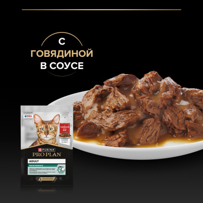 Влажный корм PRO PLAN для кошек  Говядина в соусе  85г