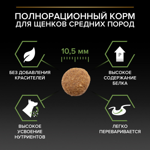 Purina Pro Plan Dog Medium Puppy Корм сухой для щенков средних пород, с курицей, 3 кг