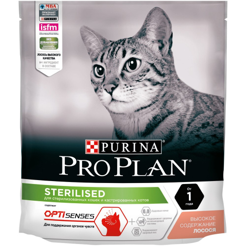 Purina PRO PLAN Sterilised OptiSenses Сухой корм для стерилизованных кошек с лососем, 400 г