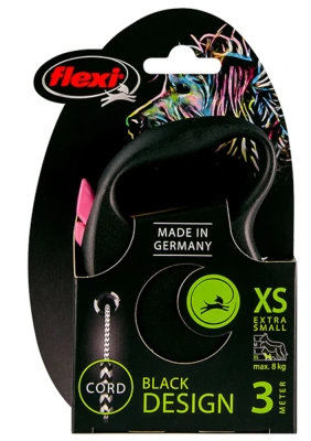 Flexi 56006F Рулетка Black Design XS 3м до 8кг (трос) черно-розовая